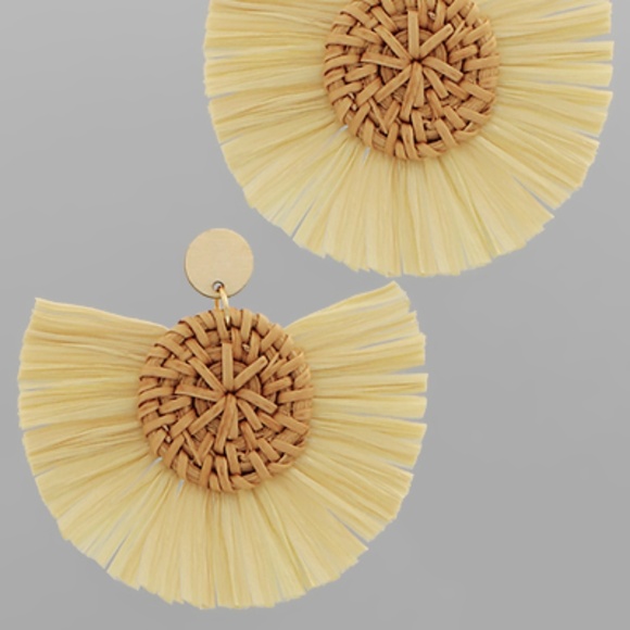 Raffia Tassel On Round Rattan Earring - Picture 4 of 4